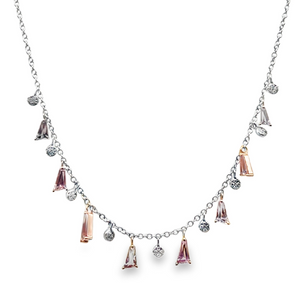 14W .96ctw Multi Colored Spinel Necklace with Alternating Round Diamond Dangle Charms