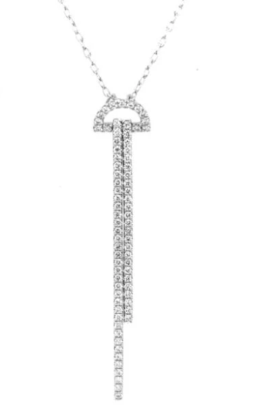 14W Diamond Half Circle with Two Dangling Bar Pendant 16-18"