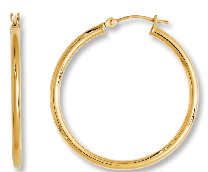 14Y 2 x 30mm Classic Gold Hoops with Hinged Ear Wire