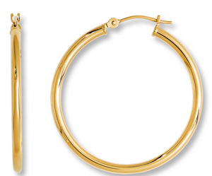 14Y 2 x 30mm Classic Gold Hoops with Hinged Ear Wire