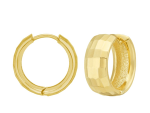 14Y Polished Gold Checkerboard Patterned Hoops with Snap Closure