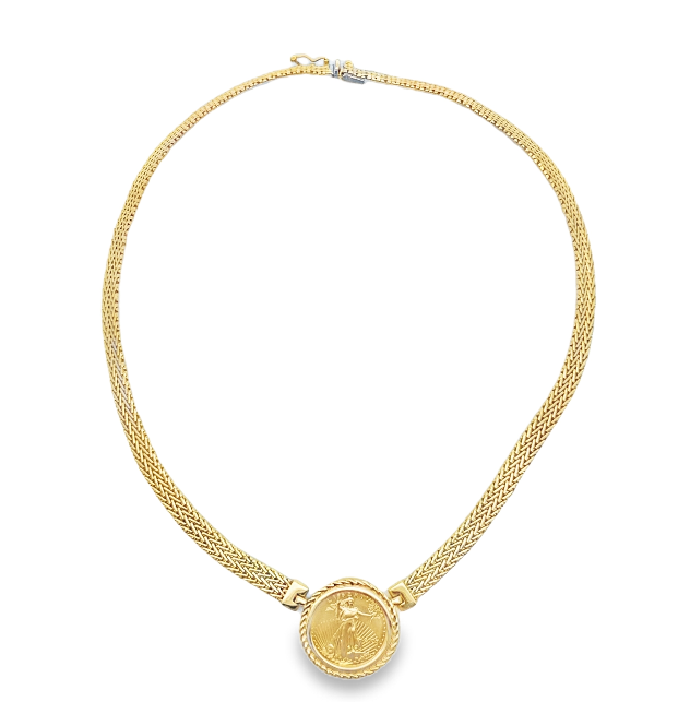 14Y $10 Gold Coin Bezel Style Necklace with Tongue and Groove Clasp