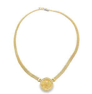 14Y $10 Gold Coin Bezel Style Necklace with Tongue and Groove Clasp