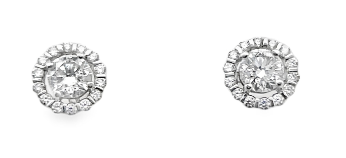 14W 1.89ctw Round Diamond Halo Stud Earrings