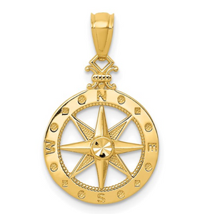 14Y Diamond Illusion Compass Pendant on 1.1mm Cable Chain 18"