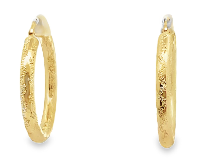14Y Shiny Zig-Zag Textured 4mm Hoop Earrings
