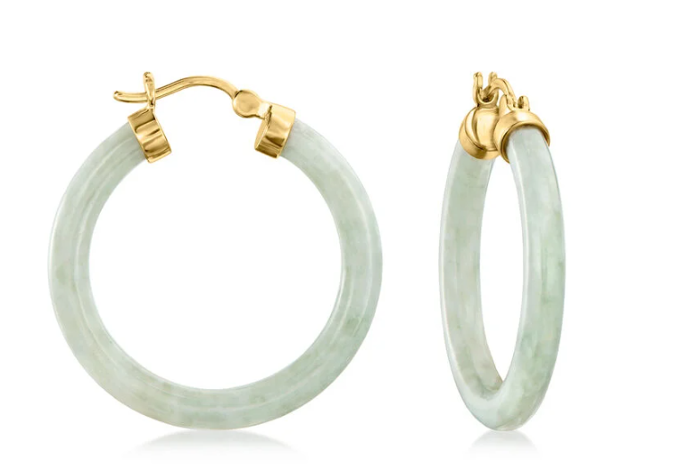 14Y Round 45 x 4.3mm Green Jade Hoops