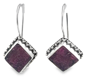Sterling Silver Square Shaped Calcite Crystal Wire Hook Earrings
