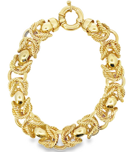 18Y Smooth and Rope Woven Link Bracelet with C Clasp 8.5"