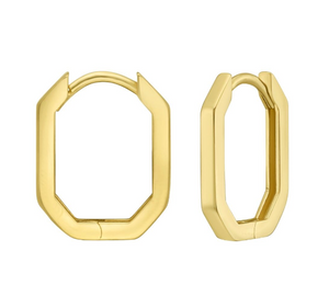 14Y Polished Hexagon Hoops with Snap Closure
