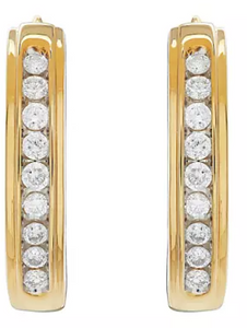 14Y 1.05ctw Round Channel Set 9 Stone Diamond Hoops