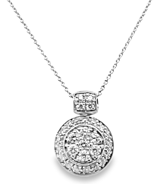 18W Round Pave Diamond Halo Pendant