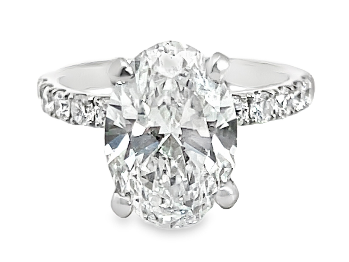 14W French Set Engagement Ring with 3.51 D/VS2 Lab Grown Oval Center sz 5.5