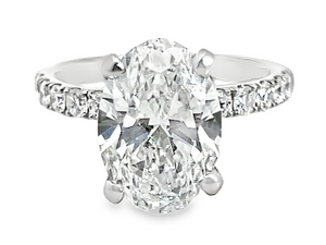 14W French Set Engagement Ring with 3.51 D/VS2 Lab Grown Oval Center sz 5.5