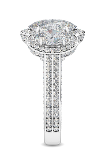 14W Lab Grown 3 Stone Oval Diamond Engagement Ring with Round Brilliant Cut Halo and Accents sz 6.5