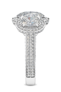 14W Lab Grown 3 Stone Oval Diamond Engagement Ring with Round Brilliant Cut Halo and Accents sz 6.5