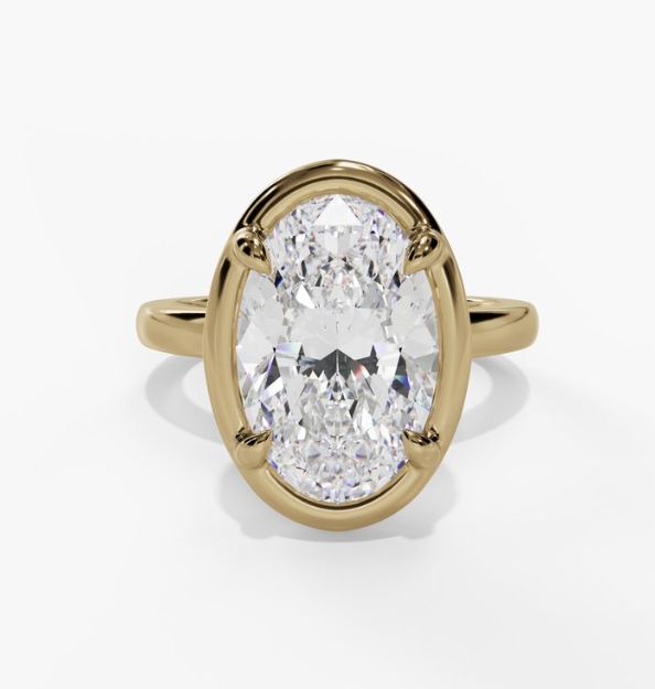 14Y Bezel Set Lab Grown Oval Diamond with Hidden Halo Diamond Engagement Ring sz 6