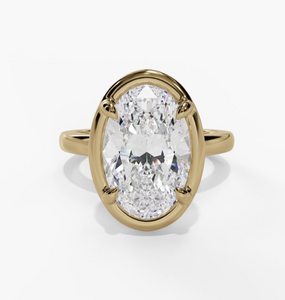 14Y Bezel Set Lab Grown Oval Diamond with Hidden Halo Diamond Engagement Ring sz 6