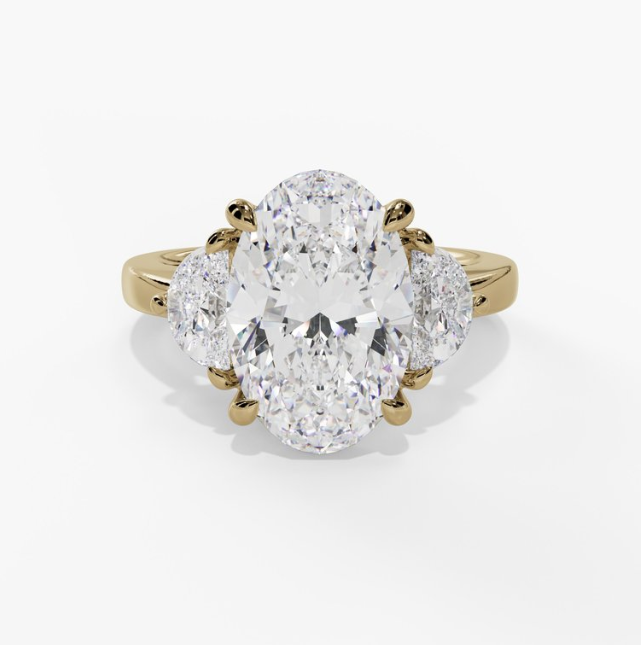 14Y Lab Grown Oval Center with Side Half Moon Diamond Engagement Ring sz 6