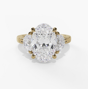 14Y Lab Grown Oval Center with Side Half Moon Diamond Engagement Ring sz 6