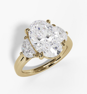 14Y Lab Grown Oval Center with Side Half Moon Diamond Engagement Ring sz 6