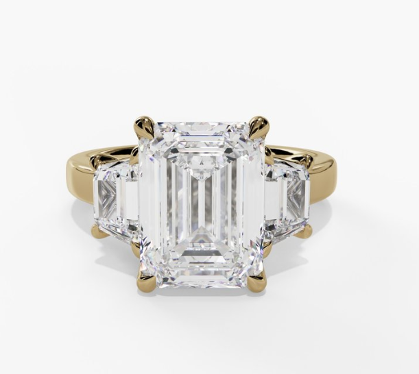 14Y Lab Grown Emerald Cut and Side Trapezoid Diamond Engagement Ring sz 6