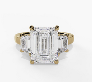 14Y Lab Grown Emerald Cut and Side Trapezoid Diamond Engagement Ring sz 6