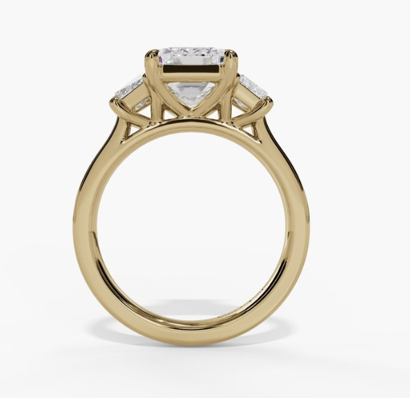 14Y Lab Grown Emerald Cut and Side Trapezoid Diamond Engagement Ring sz 6