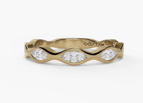 14Y 5-Bezel Set Marquise Diamond Stackable Band sz 6