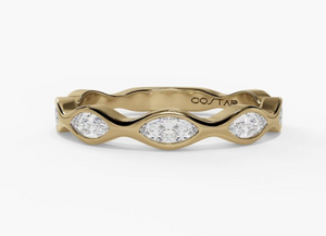 14Y 5-Bezel Set Marquise Diamond Stackable Band sz 6