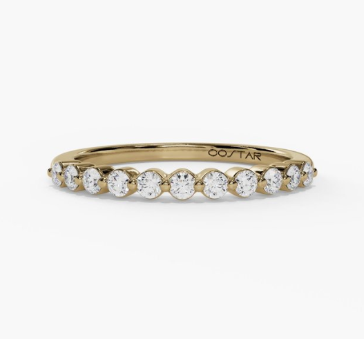 14Y Single Shared Prong Bezel Set Round Diamond Band sz 6