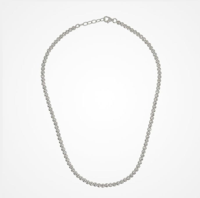 Sterling Silver Diamond Cut Crystal Bead Necklace 18"