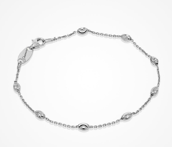 Sterling Silver Diamond Cut Bead Station Bracelet 7.25"