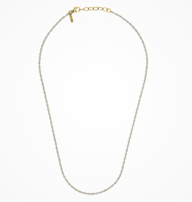 Sterling Silver/18Y Plated Diamond Cut Barrel Bead Necklace 16"