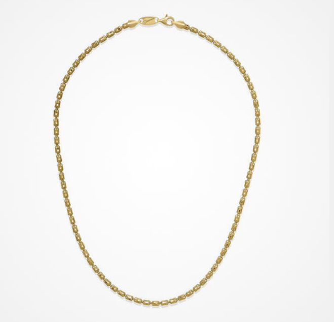 Sterling Silver/18Y Plated Diamond Cut Barrel Bead Necklace 20"