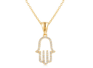 14Y Pave' Diamond Hamsa Pendant .19ctw