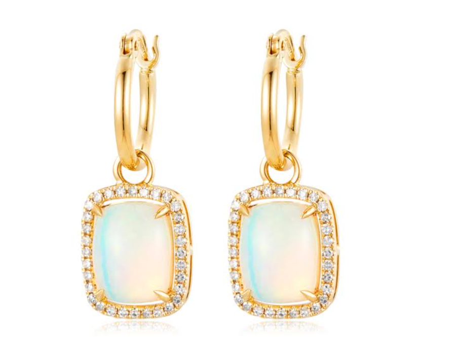 14Y Cushion Cut Opal and Diamond Halo Lever Back Earrings 3.15ctw