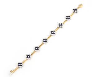 14Y Van Cleef Style Round Sapphire with Diamond Halo Station Bead Bracelet 7" 5.87ctw