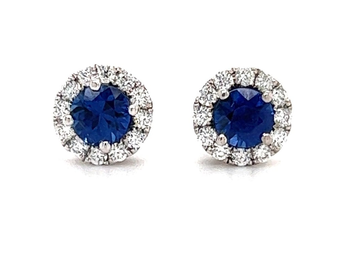 14W Round Sapphire and Diamond Halo Stud Earrings