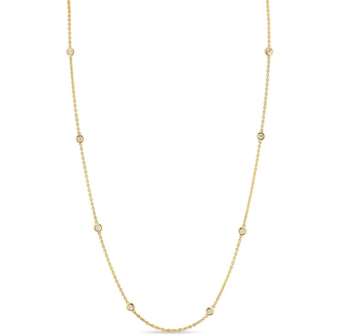 14Y Lab Grown 8-Bezel Set Round Diamond By The Yard Necklace 16-20"