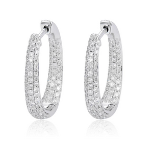 14W Inside/Out Pave' Diamond Hoop Earrings .95ctw