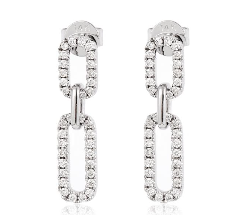 14W Pave' Diamond Paper Clip Style Dangle Earrings