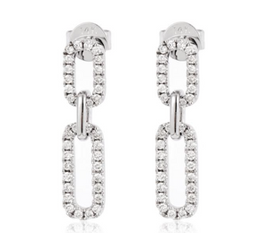 14W Pave' Diamond Paper Clip Style Dangle Earrings
