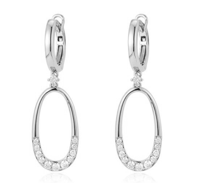 14W Half Bead Set Diamond Oblong Dangle Earrings