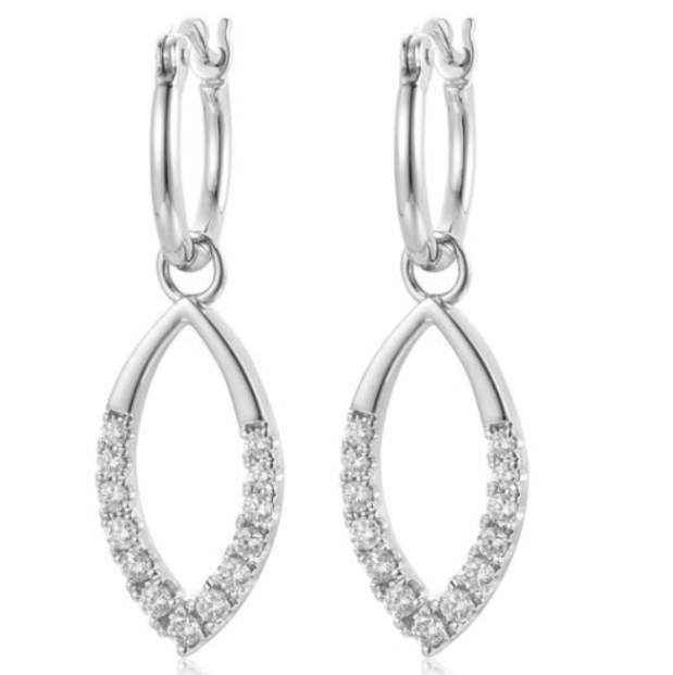14Y Half Bead Set Diamond Marquise Shape Dangle Earrings