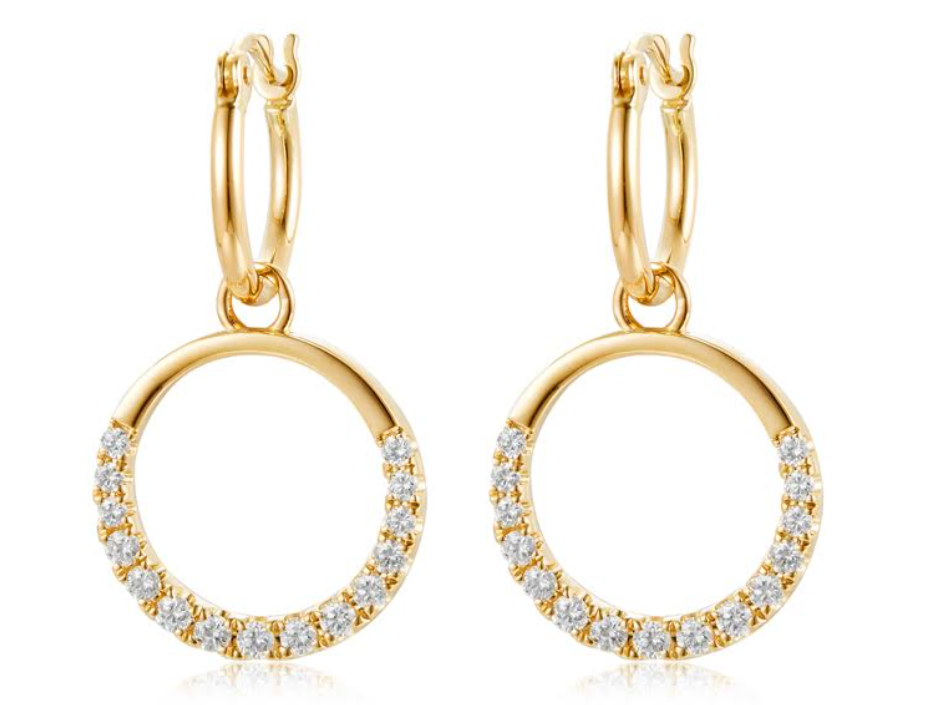 14Y Diamond Circle Dangle Earrings