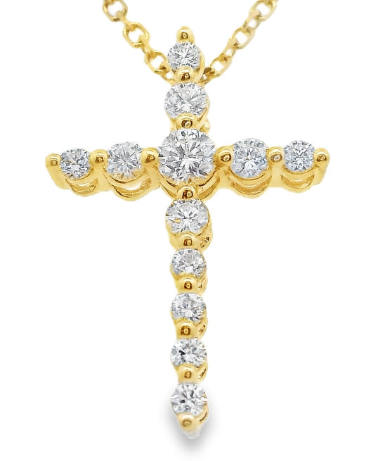 14Y Med Tapered Round Diamond Cross Pendant .25ctw