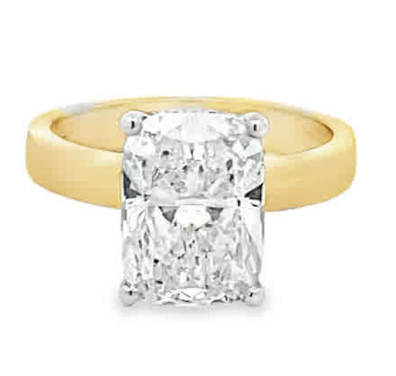 14Y LG E. Cushion Diamond Solitaire Style Ring, CD=3.51cts F/VS2