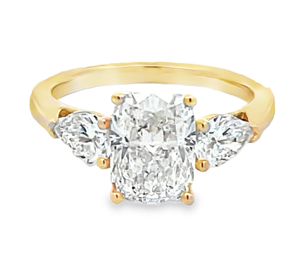 14Y 3 Stone LG E. Cushion Diamond Engagement Ring, CD=2.08cts E, VS2