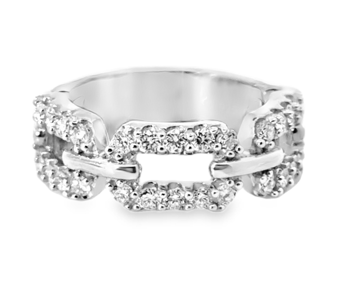 SS Chain Style Round Lab Grown Diamond Ring 1.10ctw G/VS2 sz 7
